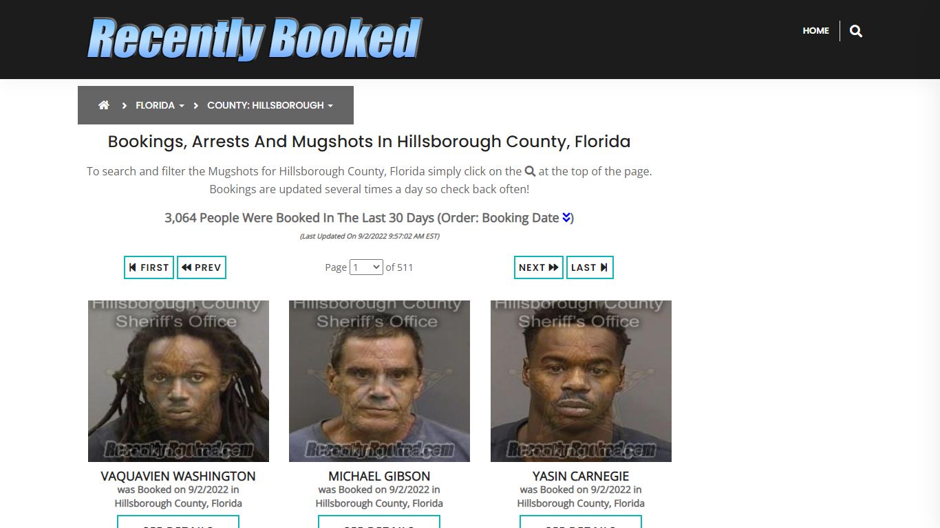 Bookings, Arrests and Mugshots in Hillsborough County, Florida